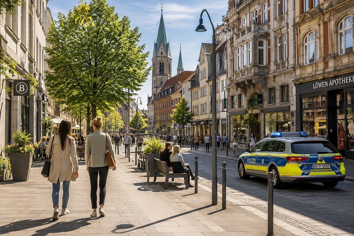 Braunschweig zählt zu den sichersten Großstädten Deutschlands Sicher leben in Braunschweig – Innenstadt mit Polizeipräsenz