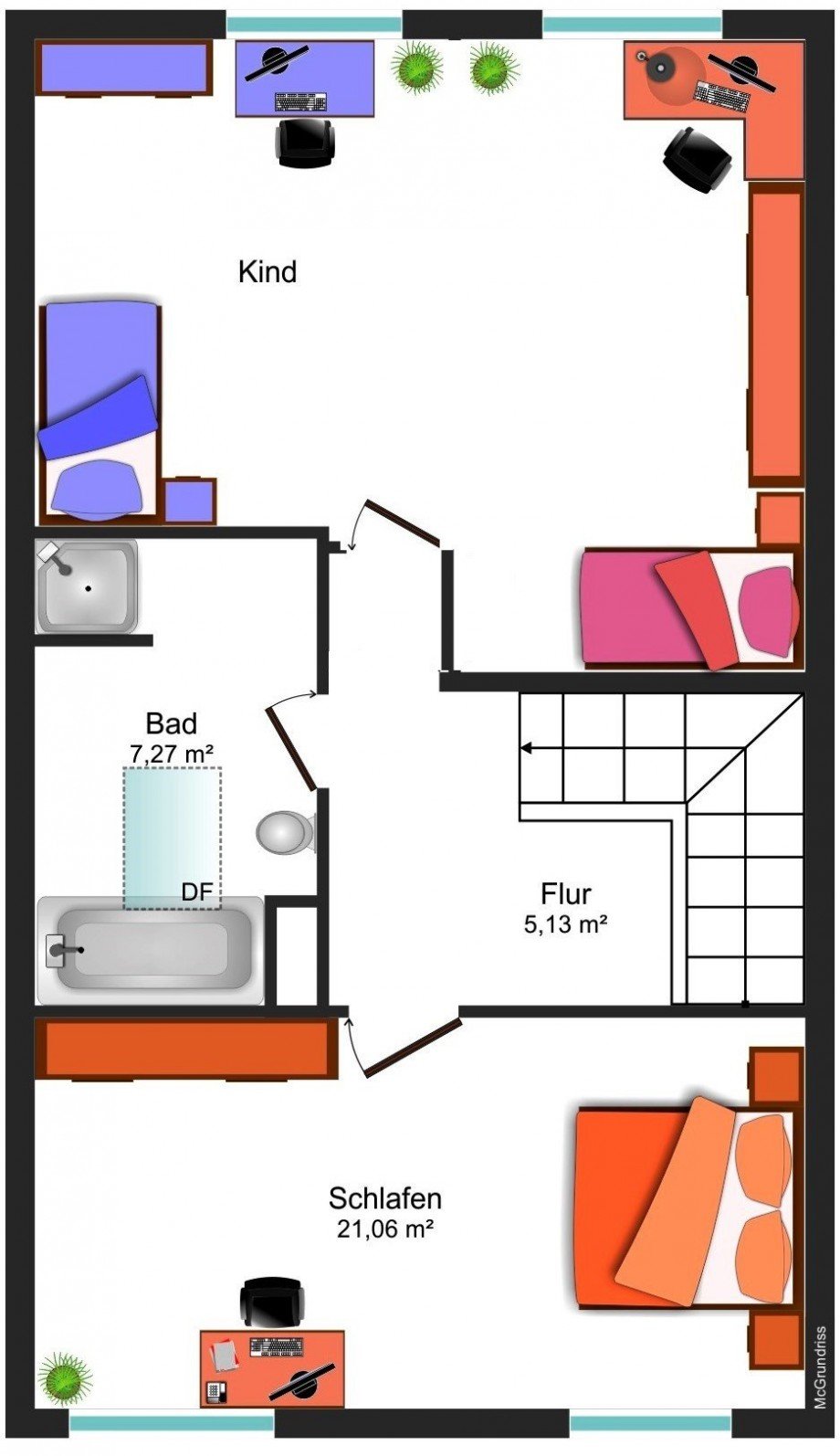 Grundrissskizze OG Reihenmittelhaus Braunschweig