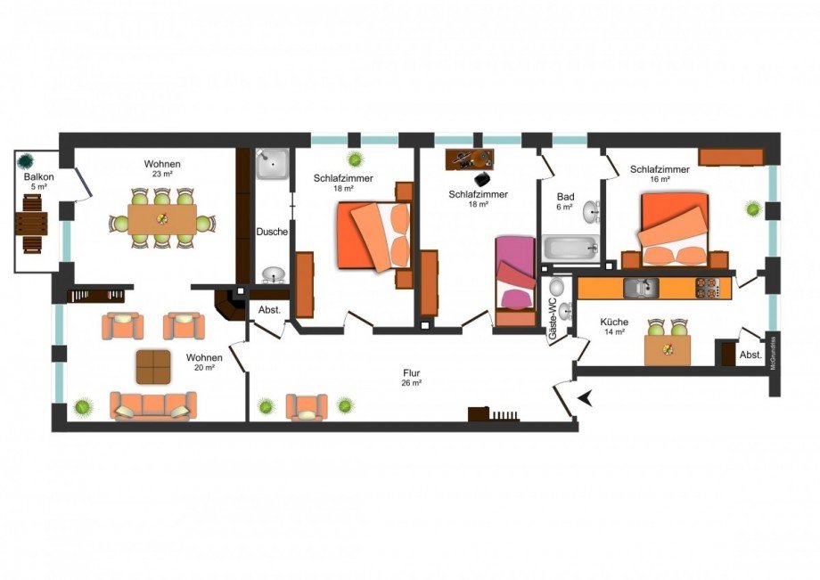 Grundrissskizze_Hochparterre Erdgeschosswohnung Braunschweig