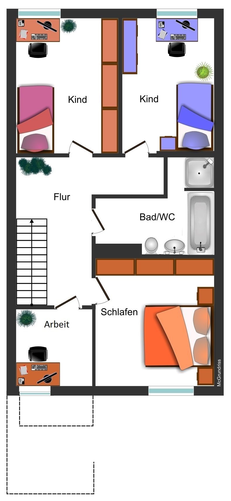 Grundrissskizze OG Reihenmittelhaus Braunschweig