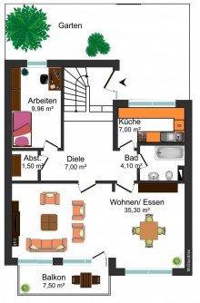 Grundrissskizze EG **KETTENBUNGALOW IN SPLITTLEVELBAUWEISE MIT GARTEN, BALKON UND DOPPELGARAGE IN WOLFENB�TTEL**