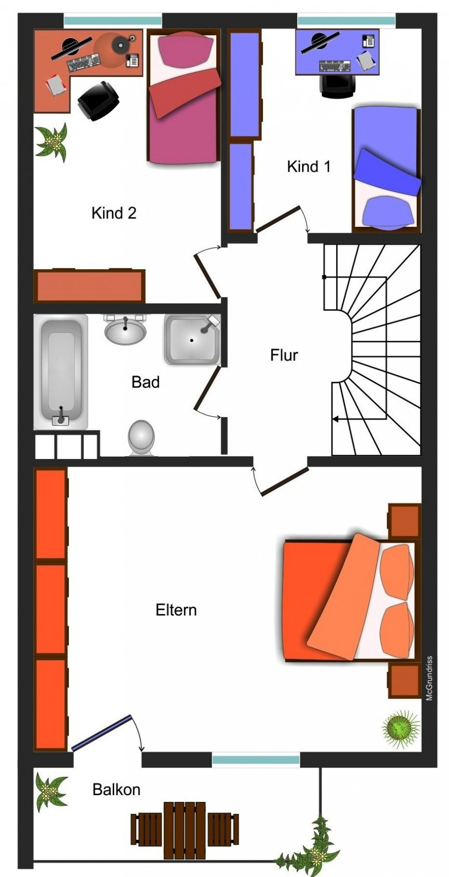 Grundrissskizze_OG Reihenmittelhaus Braunschweig
