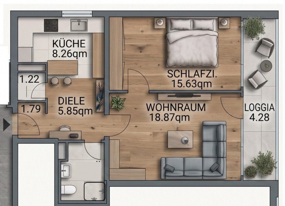 Grundrissskizze OG Wohnung Braunschweig