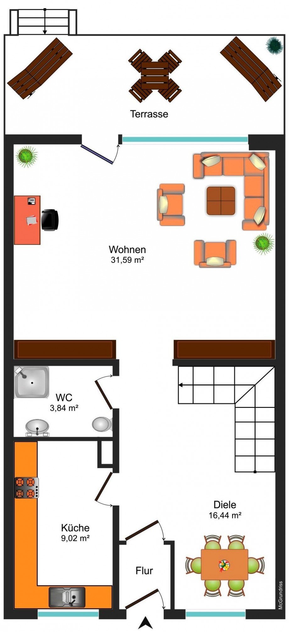 Grundrissskizze EG Reihenmittelhaus Braunschweig