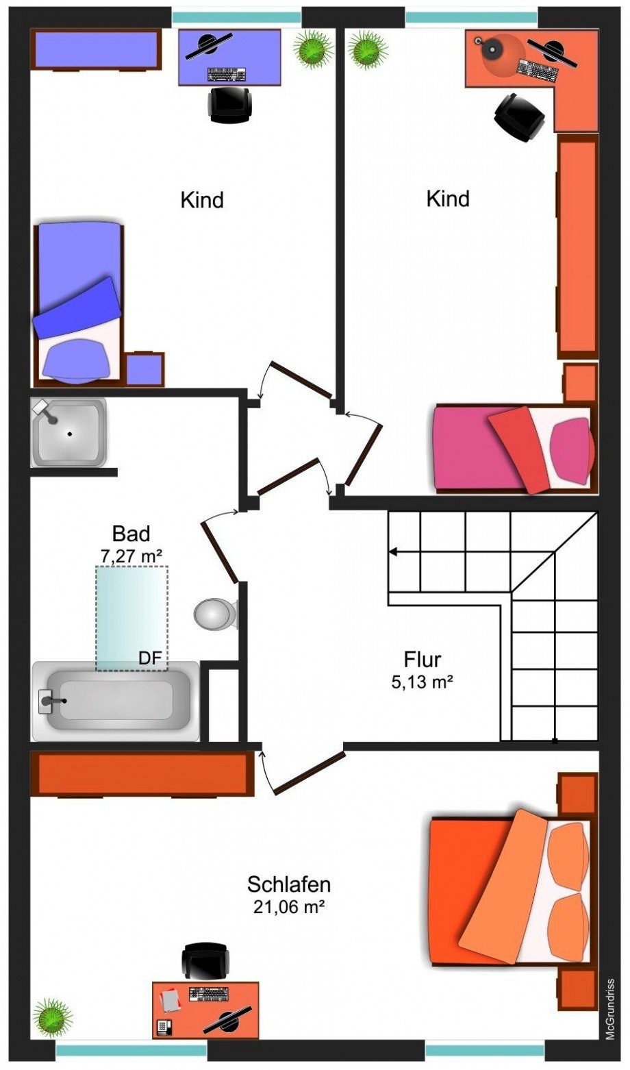 Grundrissskizze OG Reihenmittelhaus Braunschweig