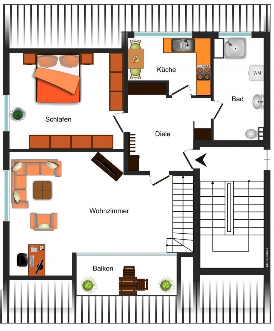 Grundrissskizze OG Dachgeschosswohnung Braunschweig