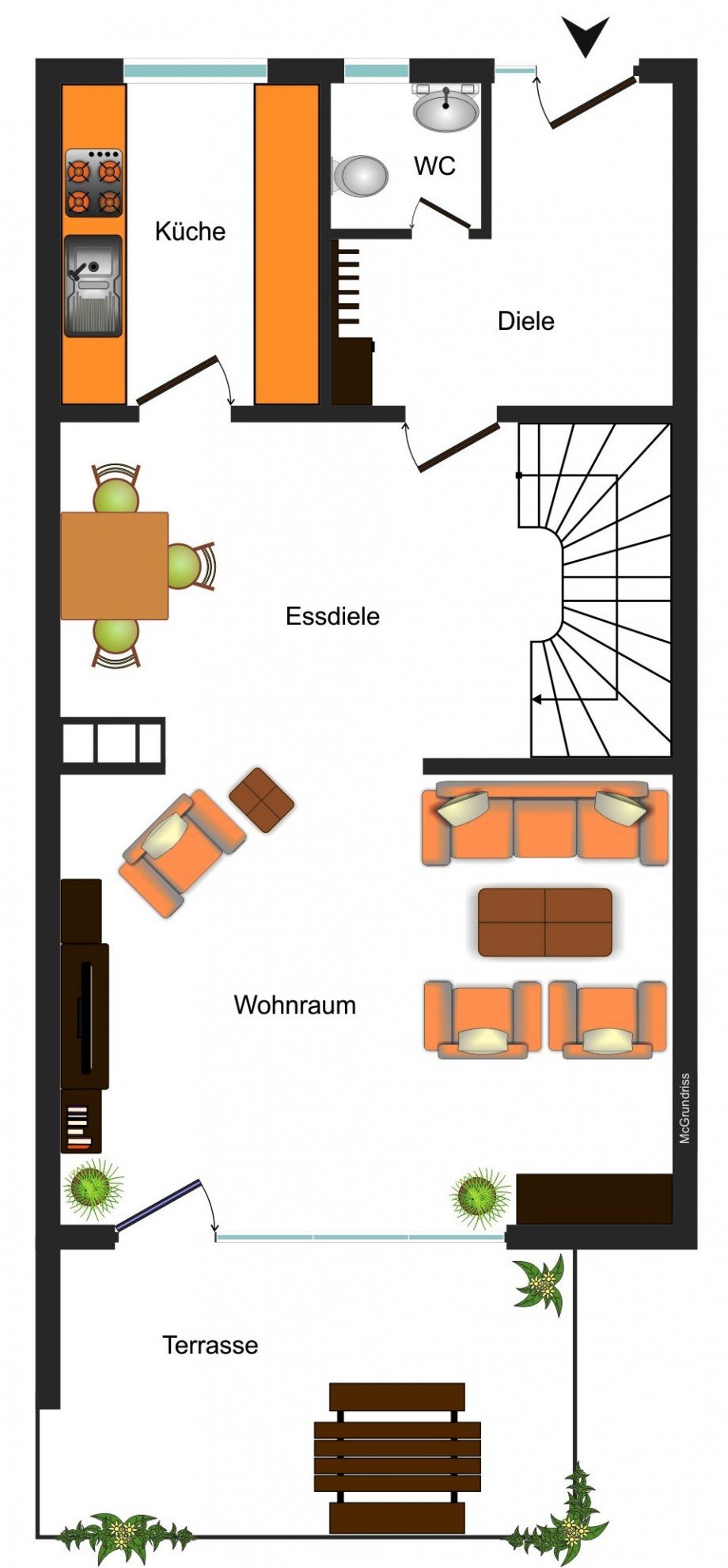 Grundrissskizze_EG Reihenmittelhaus Braunschweig