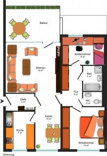 Grundrissskizze **KEINE K�UFERPROVISION-HELLE BALKONWOHNUNG MIT TIEFGARGE VOR DEN TOREN BRAUNSCHWEIGS**