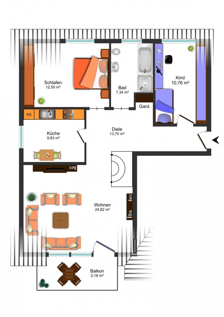 Grundrissskizze OG Maisonettewohnung Braunschweig