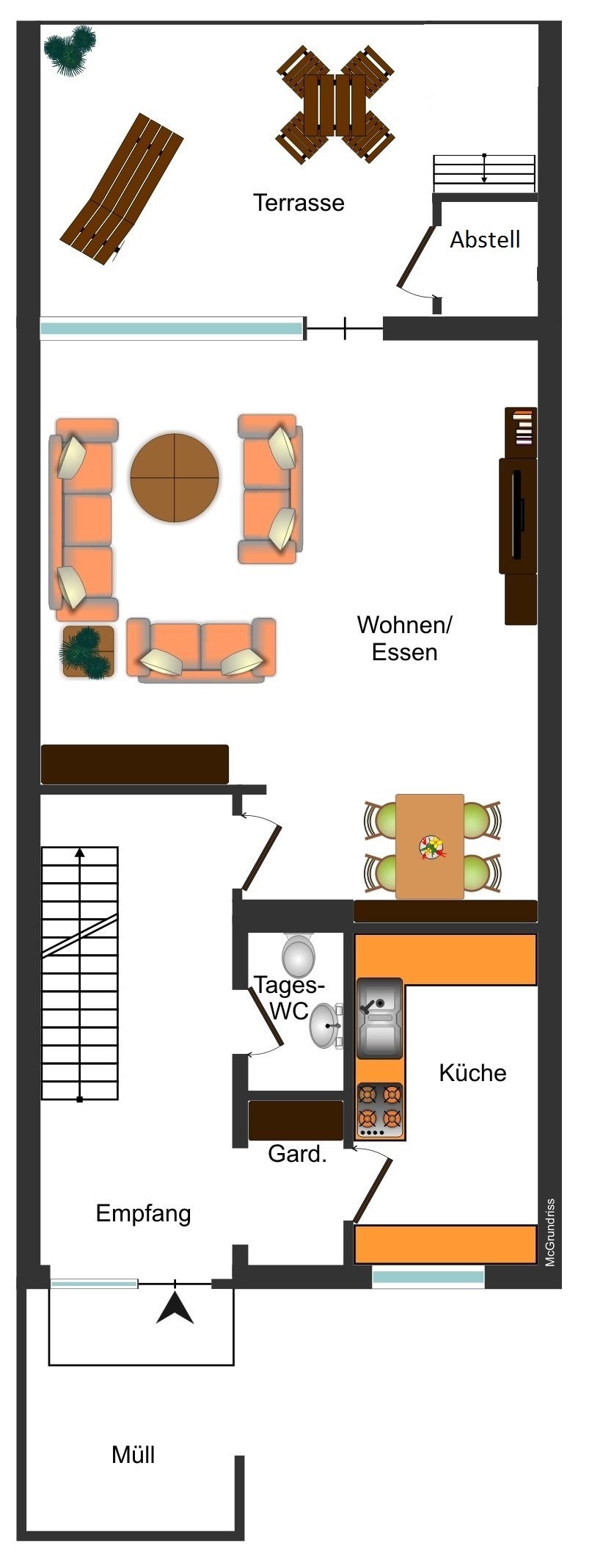 Grundrissskizze EG Reihenmittelhaus Braunschweig