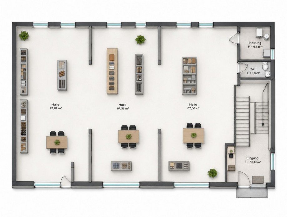 Grundrissskizze EG Halle / Lager / Produktion Wolfenb�ttel
