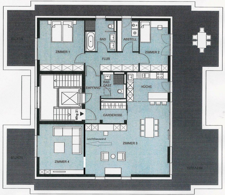 Grundrissskizze 4 Zimmer Penthousewohnung Braunschweig