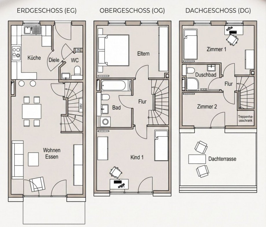 Grundrissskizzen Reihenmittelhaus Braunschweig