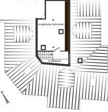 Grundrissskizze Spitzboden **ARCHITEKTUR F�R INDIVIDUALISTEN - DACHGESCHOSSWOHNUNG IM �STLICHEN MIT KFZ-STELLPLATZ**