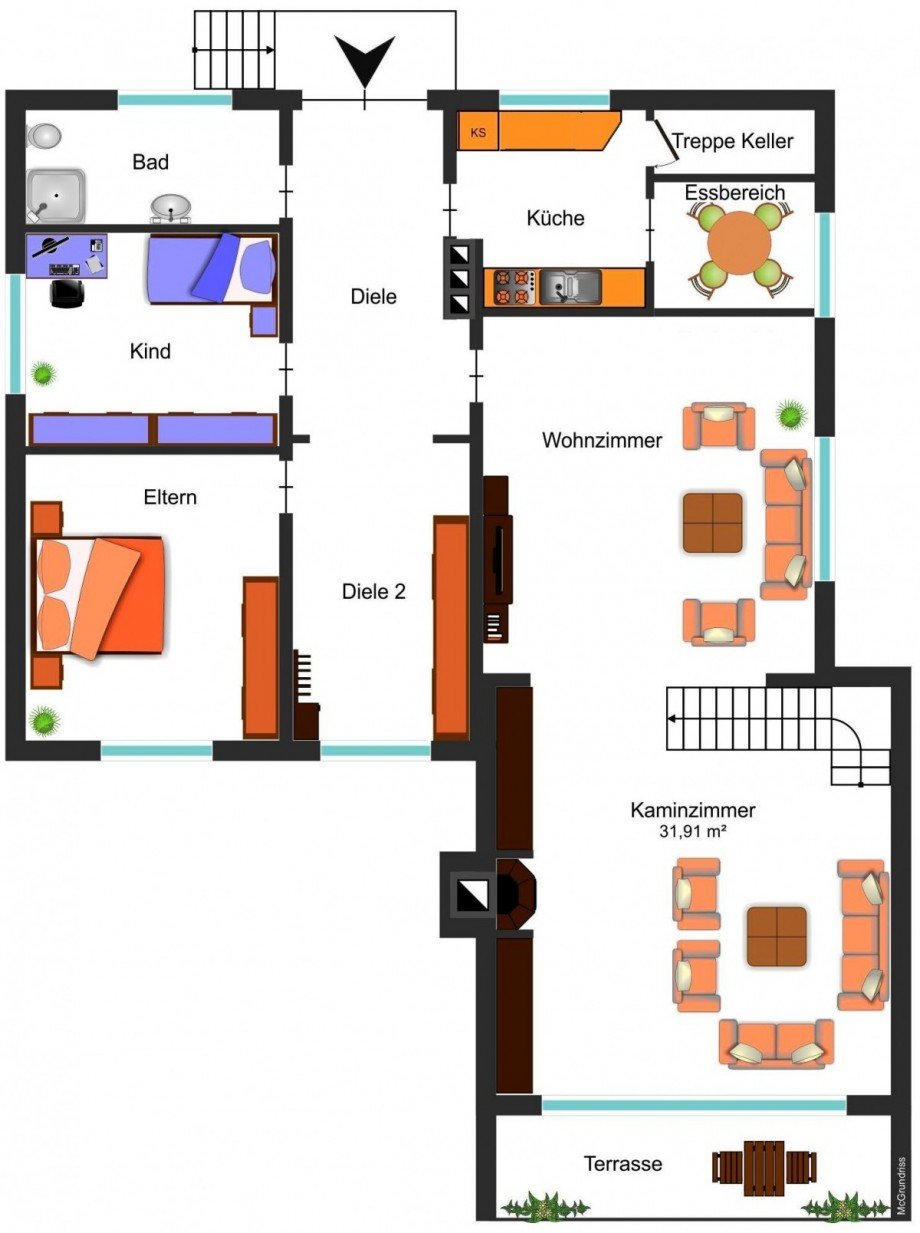 Grundrissskizze EG Einfamilienhaus Wolfsburg