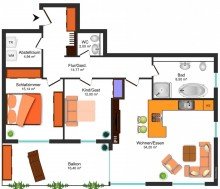 Grundrissskizze **HELLE UND MODERNE BALKONWOHNUNG MIT EINBAUK�CHE UND TIEFGARAGE IN SICKTE-ERSTBEZUG**