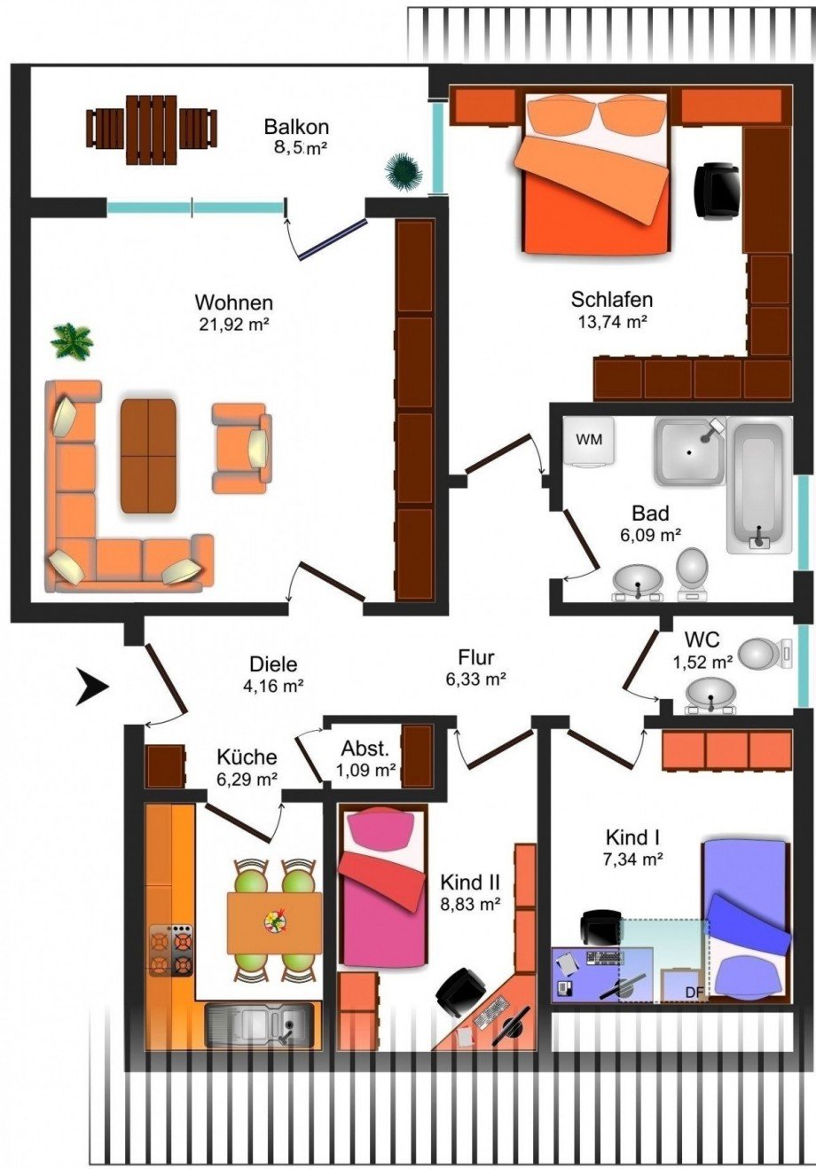 Grundrissskizze DG Dachgeschosswohnung Wolfenb�ttel