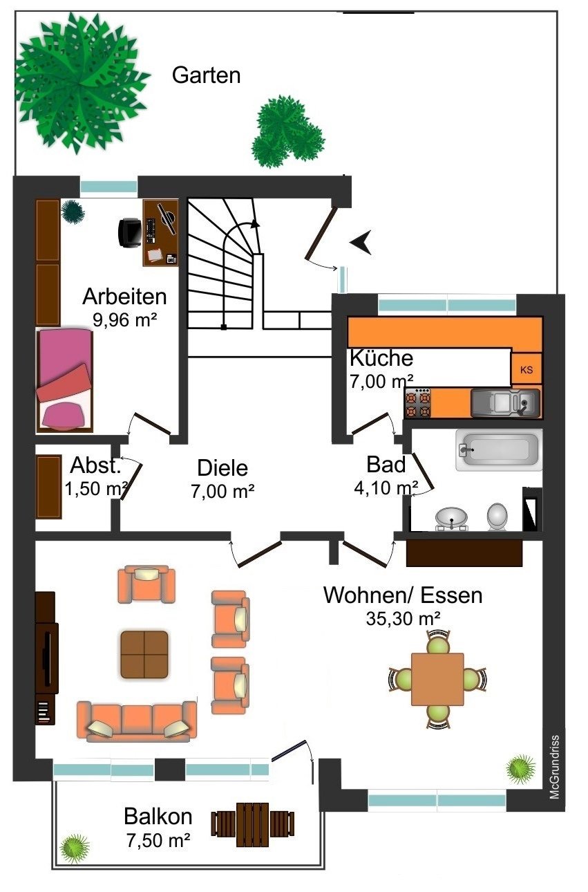 Grundrissskizze EG Reihenmittelhaus Wolfenb�ttel