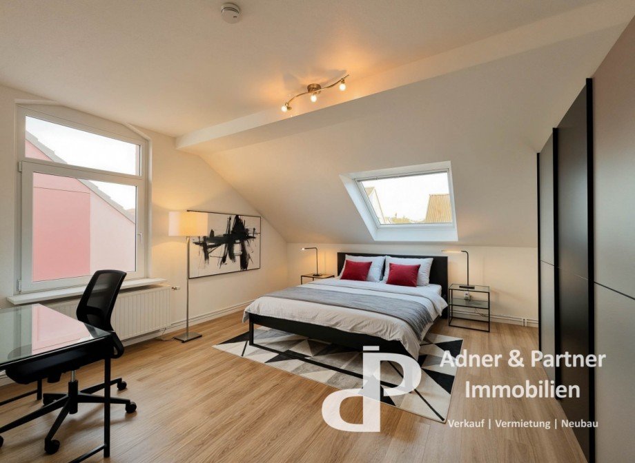 Schlafzimmer 2, KI-Gestaltungsvorschlag Dachgeschosswohnung Braunschweig